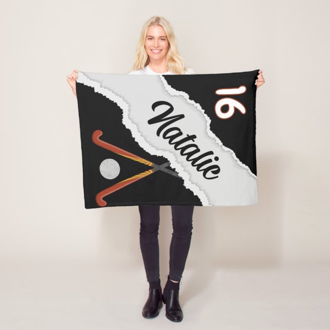 Personalised Field Hockey Blanket, Custom Name Fleece Blanket (In Situ)