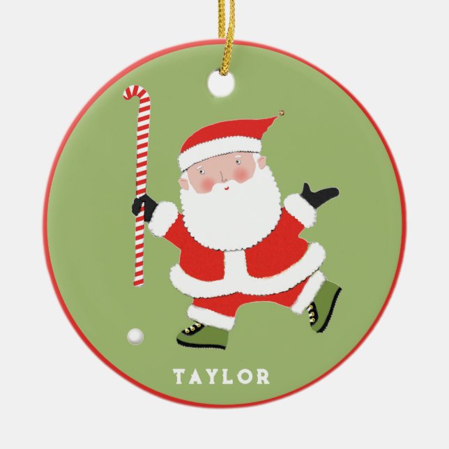 Personalised Field Hockey Keepsake Ceramic Tree Decoration (Front)