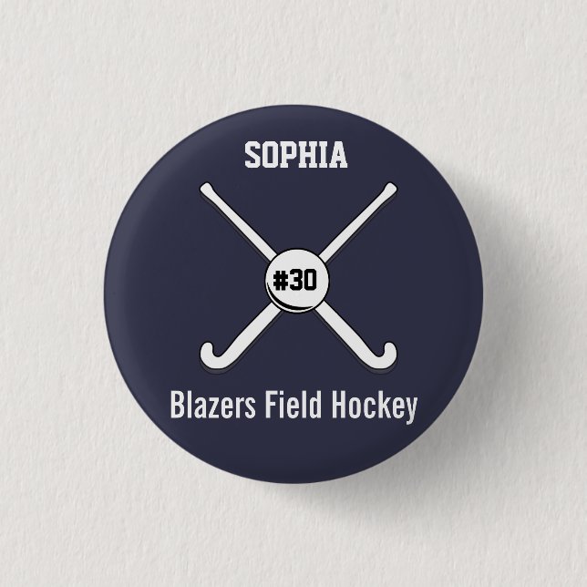 Personalised Field Hockey Team Name Jersey Number 3 Cm Round Badge (Front)