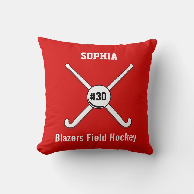 Personalised Field Hockey Team Name Jersey Number Cushion (Front)