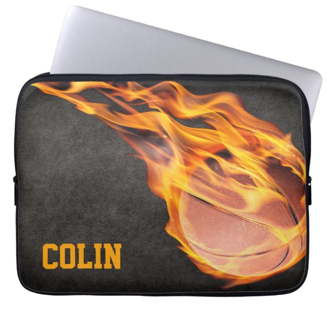 Personalised Fiery Basketball Laptop Sleeve (Front)