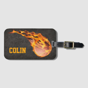 Personalised Fiery Basketball Luggage Tag