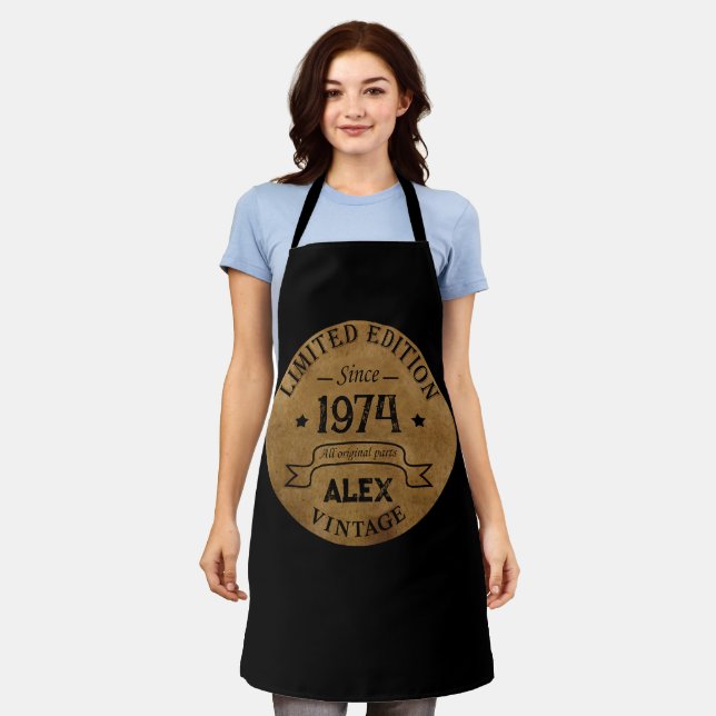Personalised fifty vintage 50th birthday party apron (Worn)
