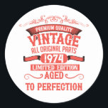 Personalised fifty vintage 50th birthday party classic round sticker<br><div class="desc">Make your birthday special with this unique design. Add a touch of sophisticated elegance to your birthday celebration with our exquisite, one-of-a-kind designs. These graphics bring sophistication and originality to any product, creating a memorable and stylish gift. They are perfect for those who appreciate a touch of timeless glamour on...</div>