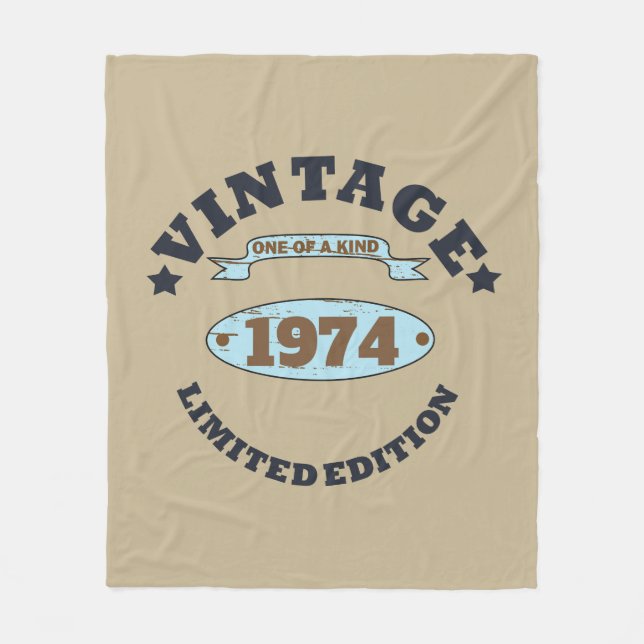 Personalised fifty vintage 50th birthday party fleece blanket (Front)