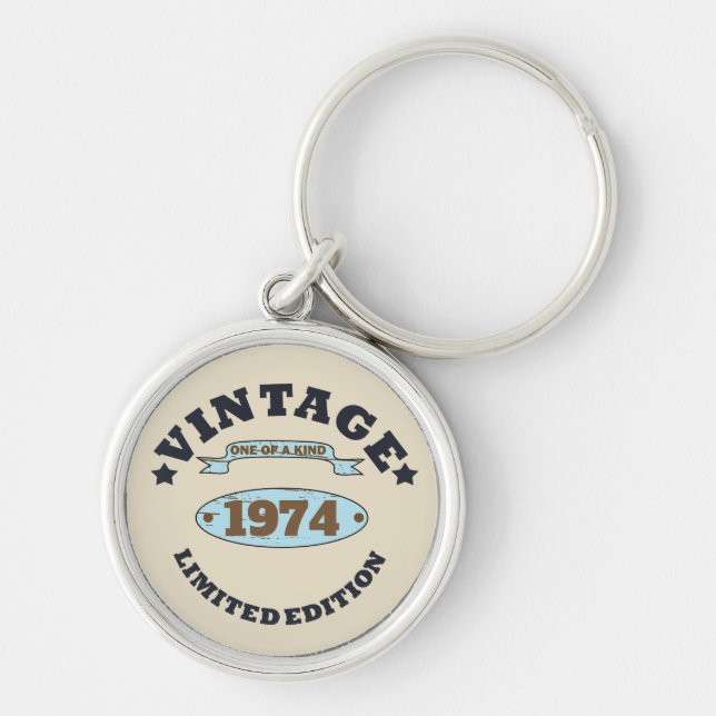 Personalised fifty vintage 50th birthday party key ring (Front)