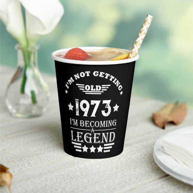 Personalised fifty vintage 50th birthday party paper cups (Insitu)