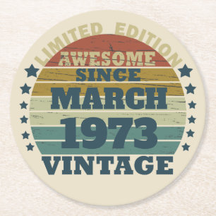 Personalised fifty vintage 50th birthday party round paper coaster