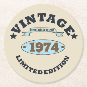 Personalised fifty vintage 50th birthday party round paper coaster