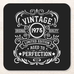 Personalised fifty vintage 50th birthday party square paper coaster