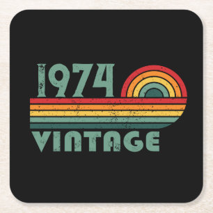 Personalised fifty vintage 50th birthday party square paper coaster