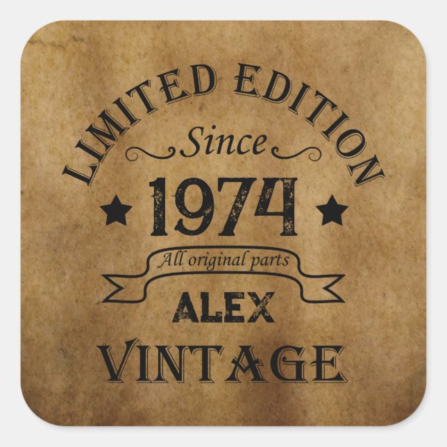 Personalised fifty vintage 50th birthday party square sticker (Front)