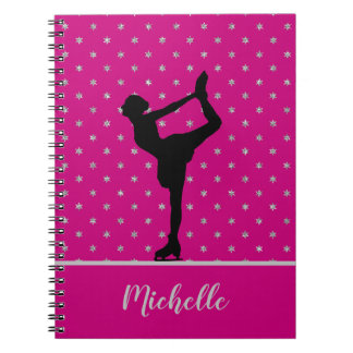 Personalised Figure Skater And Stars Pattern Pink Notebook