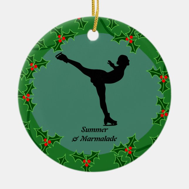 Personalised figure skater dancing on ice ceramic tree decoration (Front)