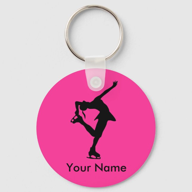 Personalised Figure Skater Key Chain - Bright Pink (Front)