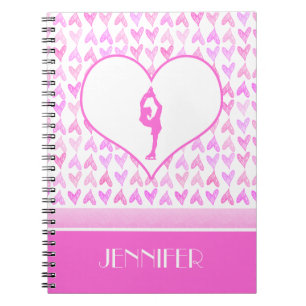 Personalised Figure Skater Pink Watercolor Hearts Spiral Notebook