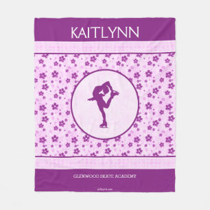 Personalised Figure Skater Purple Heart Floral Fleece Blanket