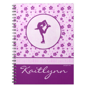 Personalised Figure Skater Purple Heart Floral Notebook