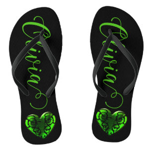 Personalised Filigree Goth Green Heart Jandals