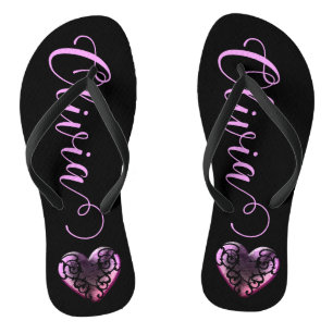 Personalised Filigree Goth Pink Heart Jandals