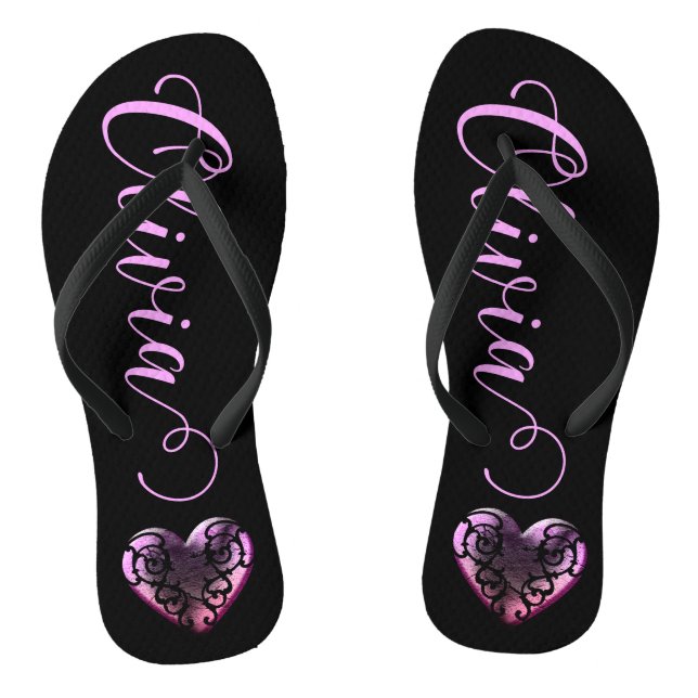 Personalised Filigree Goth Pink Heart Jandals (Footbed)