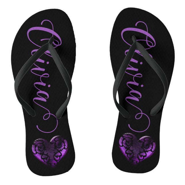 Personalised Filigree Goth Purple Heart Jandals (Footbed)