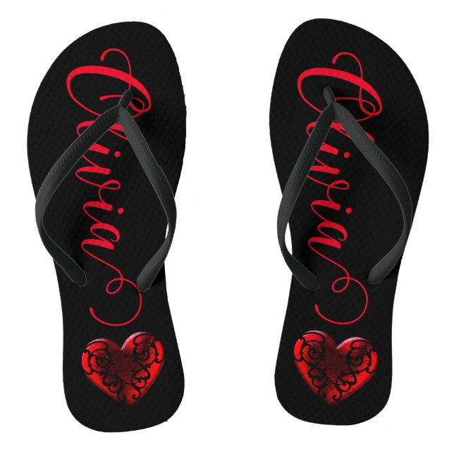Personalised Filigree Goth Red Heart Jandals (Footbed)