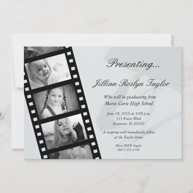 personalised film strip graduation invitation (Front)