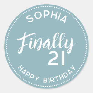 Personalised Finally 21 Dusty blue 21st Birthday Classic Round Sticker