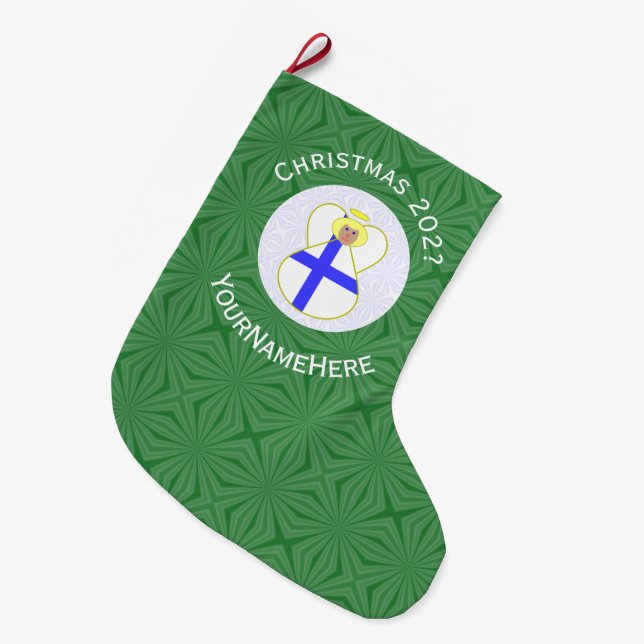 Personalised Finnish Angel Christmas Flags Large Christmas Stocking (Front (Hanging))