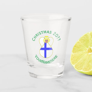 Personalised Finnish Angel Christmas Flags Shot Glass