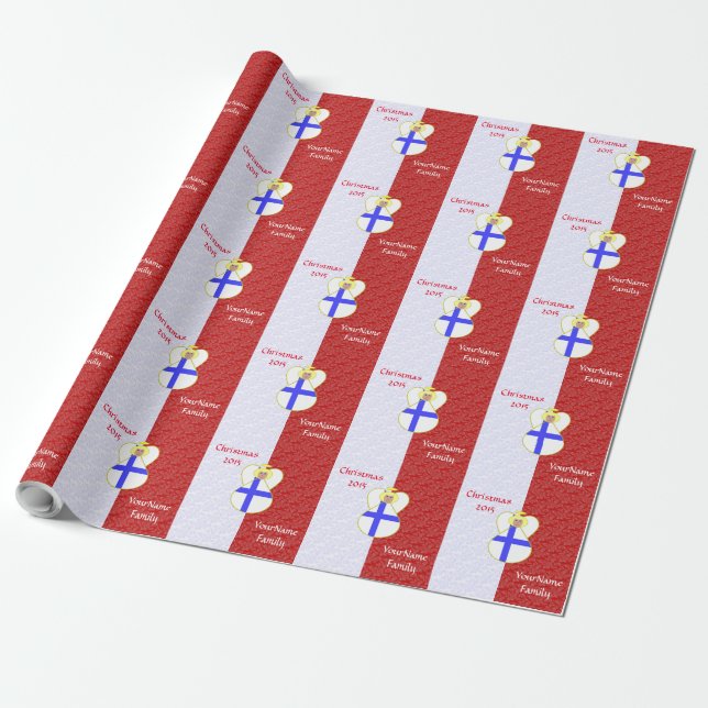 Personalised Finnish Angel Flag Red White Wrapping Paper (Unrolled)