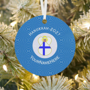Personalised Finnish Angel Hanukkah Flag Metal Tree Decoration