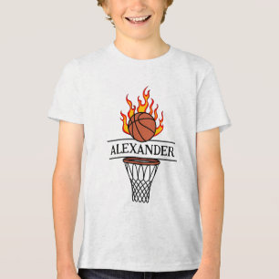 Personalised Fire basketball & hoop with name  Tri-Blend Shirt