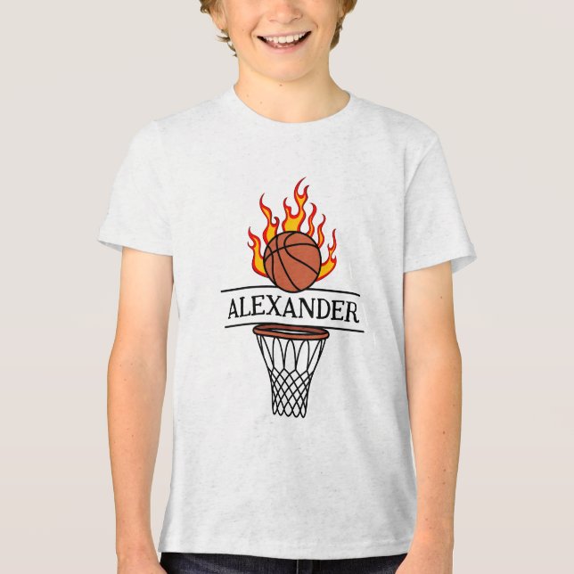 Personalised Fire basketball & hoop with name  Tri-Blend Shirt (Front)