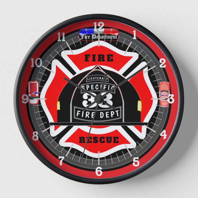 Personalised Fire Department Helmet City Side Clock (Front)