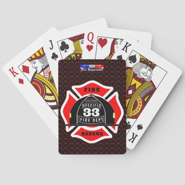 Personalised Fire Department Helmet City Side Playing Cards (Back)