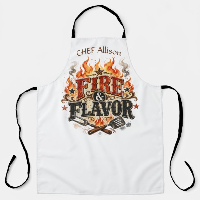 Personalised Fire & Flavour BBQ Apron | Custom Nam (Front)