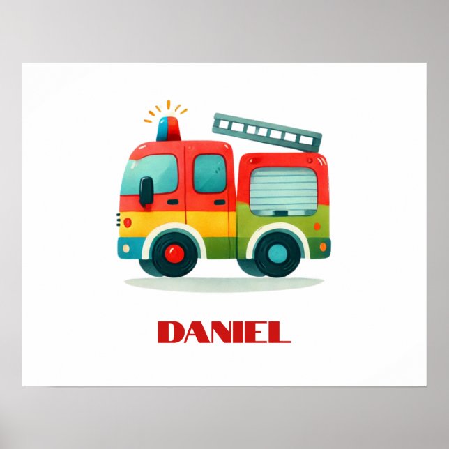 Personalised Fire Truck Poster for Boys (Front)