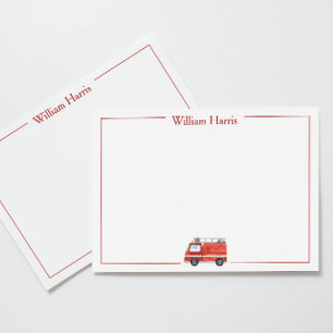 Personalised Fire Truck Stationery, Boys Red Thank You Card