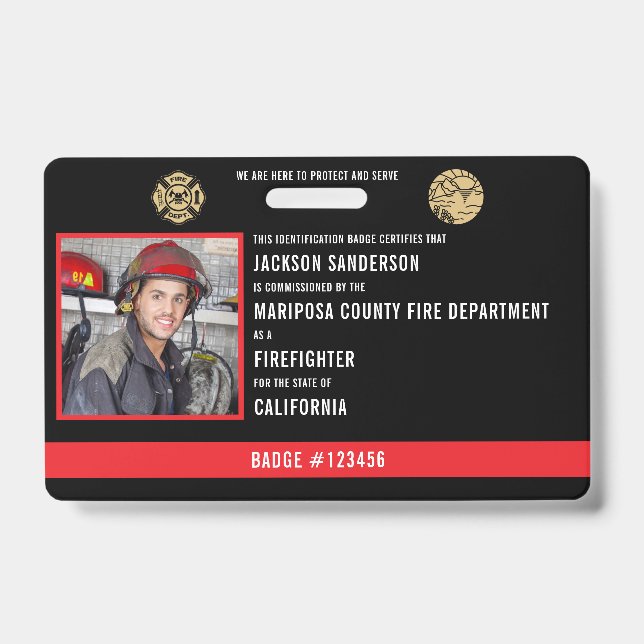 Personalised Firefighter Employee Photo ID Badge (Front)