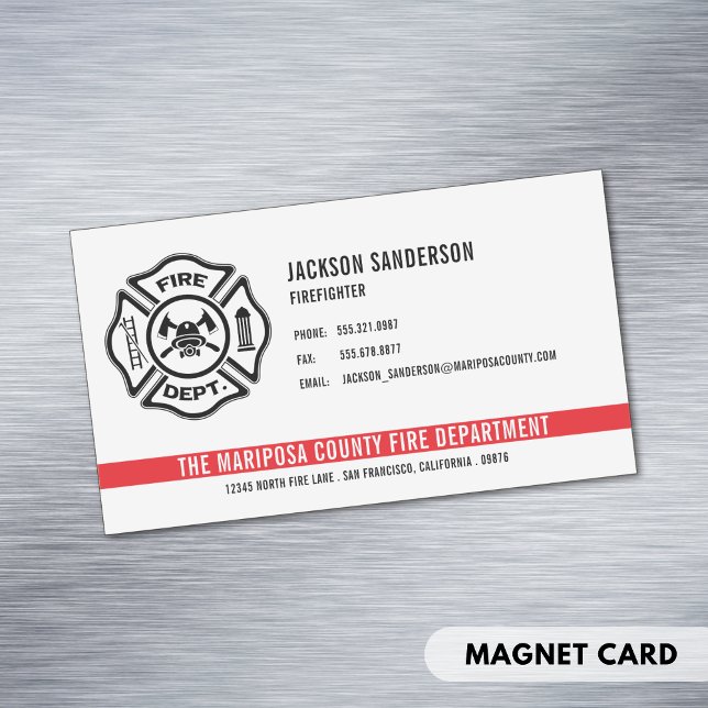 Personalised Firefighter Fire Department Logo Magnetic Business Card (Personalized Firefighter Fire Department Logo Business Card Magnet)