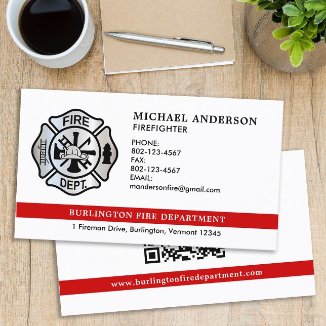 Personalised Firefighter Fire Department QR Code Business Card (Creator Uploaded)