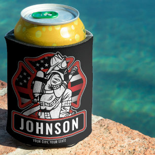 Personalised Firefighter Fire Dept Patriotic Flag Can Cooler