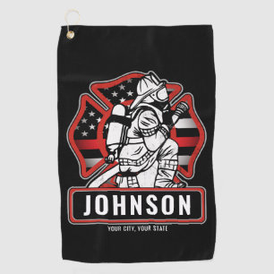 Personalised Firefighter Fire Dept Patriotic Flag  Golf Towel