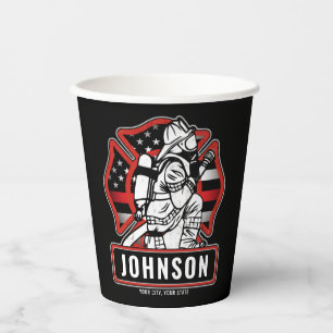 Personalised Firefighter Fire Dept Patriotic Flag Paper Cups