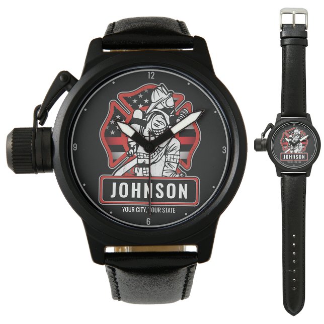 Personalised Firefighter Fire Dept Patriotic Flag  Watch (Creator Uploaded)