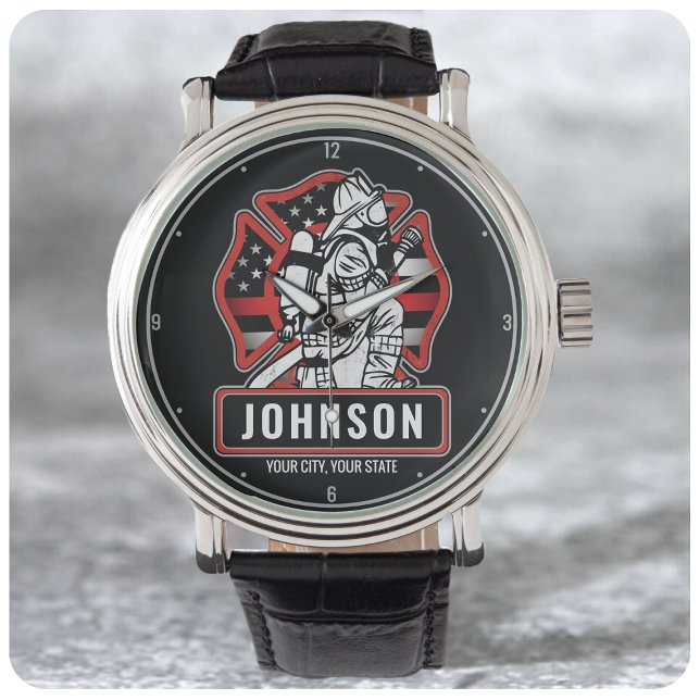 Personalised Firefighter Fire Dept Patriotic Flag  Watch (Creator Uploaded)