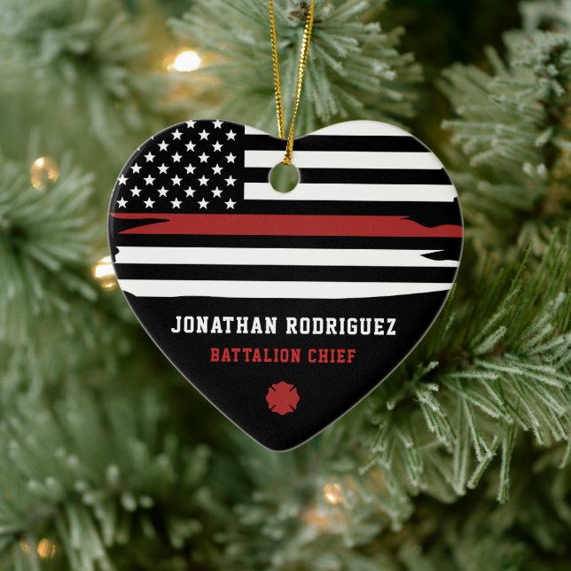 Personalised Firefighter Fire Dept Thin Red Line Ceramic Tree Decoration (Tree)