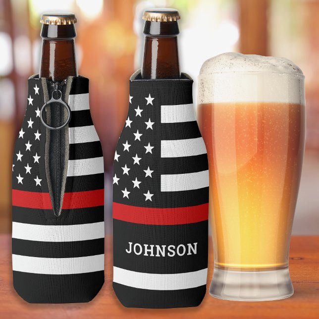 Personalised Firefighter Flag Thin Red Line Bottle Cooler (Creator Uploaded)